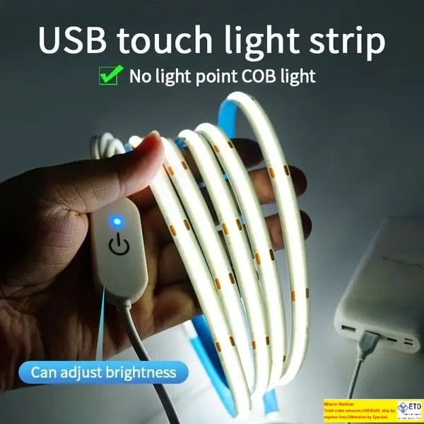 LED COB Light Strip Touch Dimmer Flexible Diode Tape 5V USB Linear Indoor Lighting Lamp Room DIY TV Mirror Backlight Wall Decor D2.0 LL