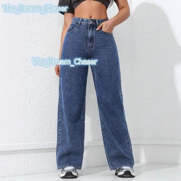 Womens Jeans Good Quality Casual Wide Leg Straight Denim Trousers High Waist Jeans for Women