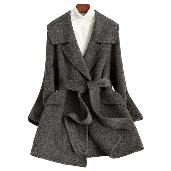 D4269 New autumn and winter lace-up lapel slim wool coat