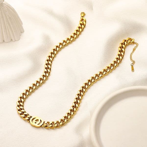 Chic Necklaces Designer Women Gold Stainless Steel Round Letter Sweater Choker Pendant Chain Jewelry Accessories Gifts 3Style