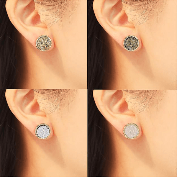 18Pairs 20G Round Stud Earrings Stainless Steel Cute Druzy Crystal Studs Earrings Pierced for Women Men 10mm/12mm