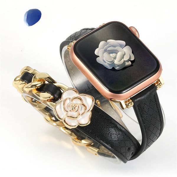 Designer camellia flower genuine leather Apple Watch Straps For AppleWatch 49mm 46mm 45mm 44mm 42mm 41mm fashion Watchband iWatch Series 10 9 8 7 6 5 Band