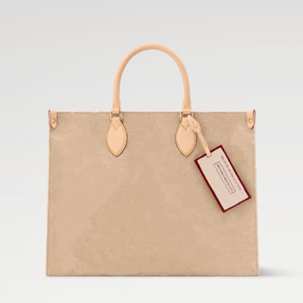 New women OnTheGo Organizer M15136 Hook closure name tag charm interior zipped pocket Meowgram canvas Gold-toned hardware Cowhide-leather trim