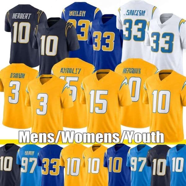 #10 J.K. Dobbins Football Jerseys Los AngelesCIty Chargerss Gus Edwards Ladd McConkey Joshua Palmer Quentin Johnston Justin Herbert Daiyan Henley
