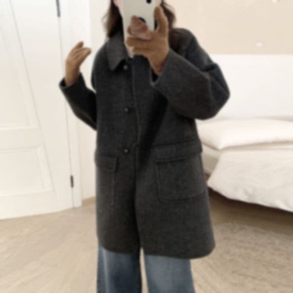 C43036 Double-faced cashmere coat for women, simple Korean style, loose mid-length wool coat