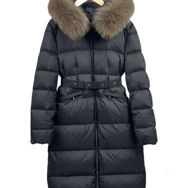 Winter New Large Fur Collar Belt Thickened White Duck Women's Mid-Length Down Coats Warm Slim Puffer Jacket Women