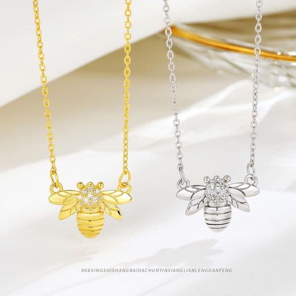 Ins Style Niche Jewelry S Pure Sier Bee Necklace Light High-end Design Collarbone Chain Women's Accessories