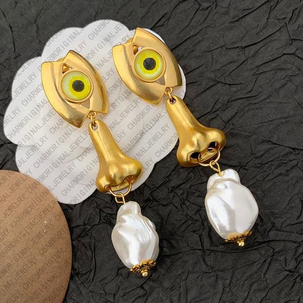 schiaparelliearrings designer earrings women eyes nose pearl drop earrings luxury jewlery designer for women artistic surreal gift