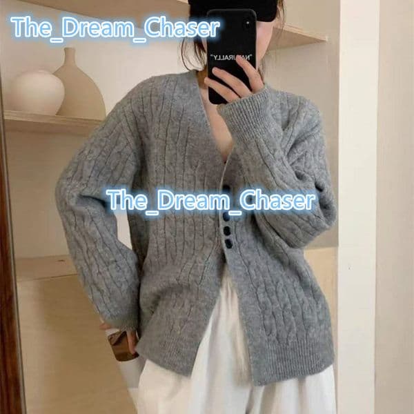 2024 Spring Ladies Vneck Long Sleeve Loose Fitting Cardigan Soft Single Breasted Women Sweater Coat