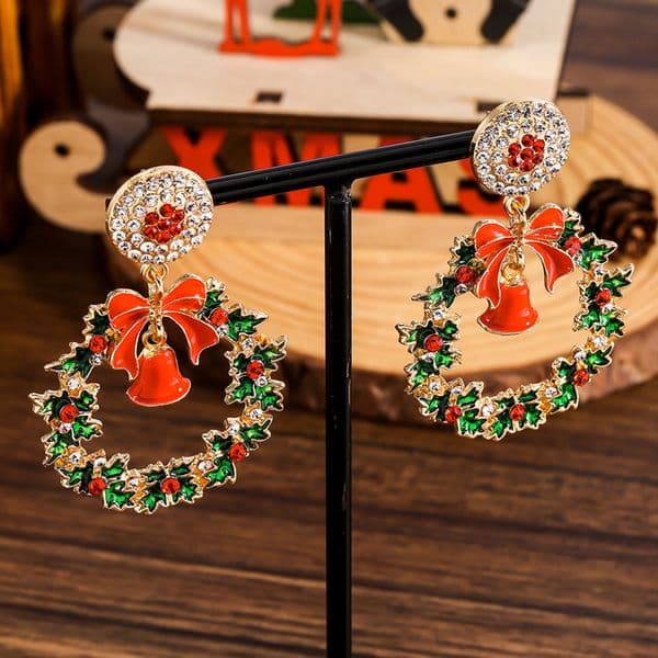Christmas Diamond-Inlaid Jingle Bell Earrings, Fashionable Round-Designed Winter High-End Christmas Earrings