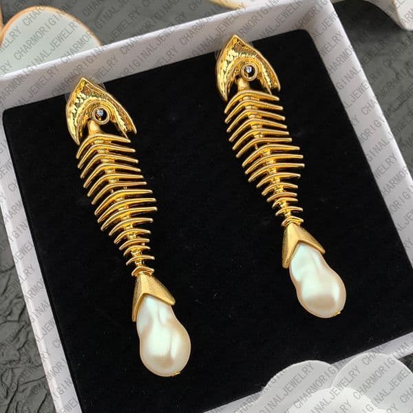 schiaparelliearrings designer earrings women fishbone pearl drop earrings luxury jewlery designer for women elegant vintage gift