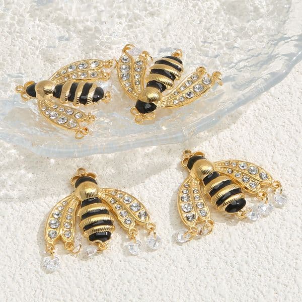 Stainless Steel New High-end Dia-studded Black Yellow Bee Pendant DIY Bracelet Necklace Jewelry Accessories