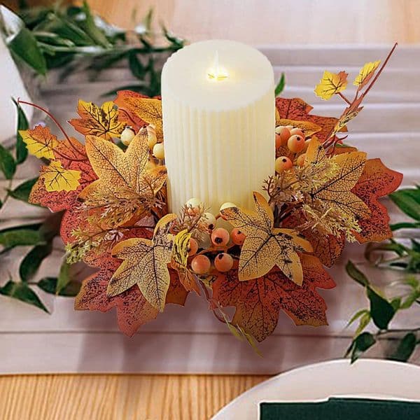 Fall Artificial Garland Decor fall decor Autumn Wreath Thanksgiving Candle Ring Holder For Home Party