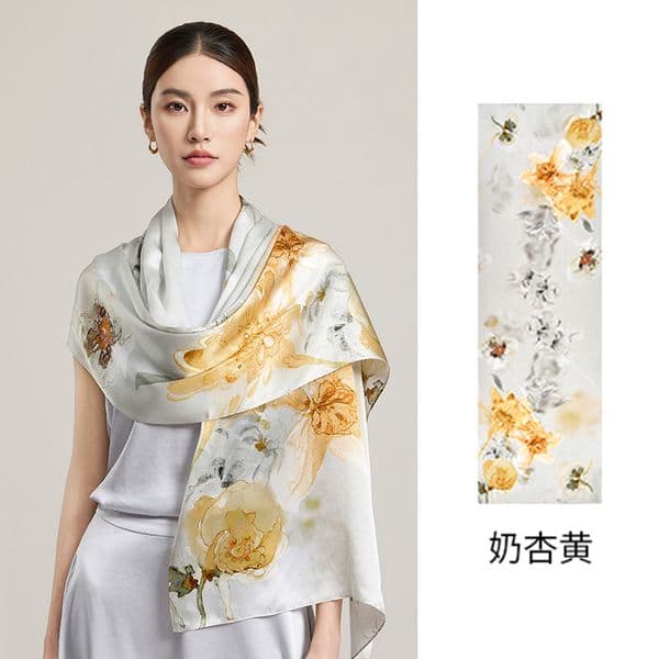 Chinese-Style High-End Light Luxury 100% Mulberry Silk Scarf Shawl for Women - Classic Charm Skin-Friendly Silky Smooth Ideal as a High-End Luxury Gift