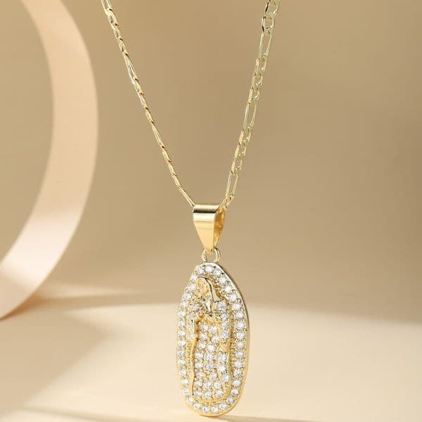 Copper Inlaid Zircon Fashion High-End Virgin Mary Pendant Necklace Women's Collarbone Chain Jewelry