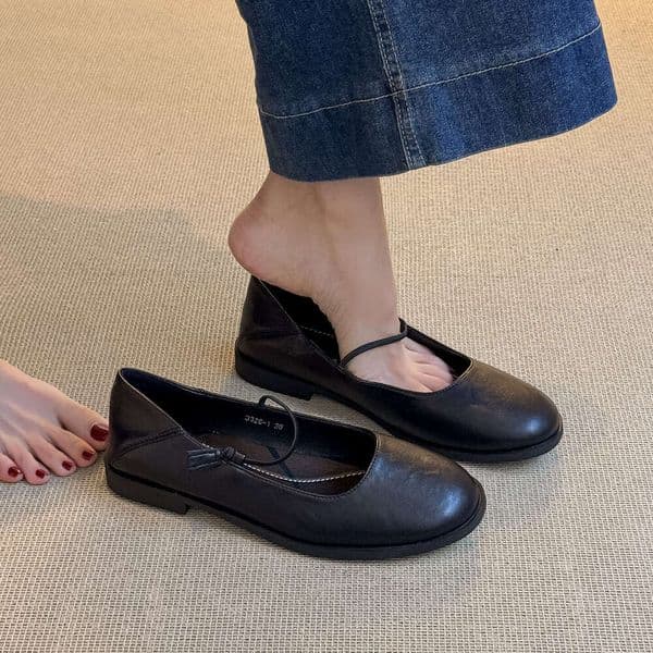 35-42 Plus Size Women's 40-42 Designer Bags French Style Square Round Toe Flat Black Mary Jane Shoes