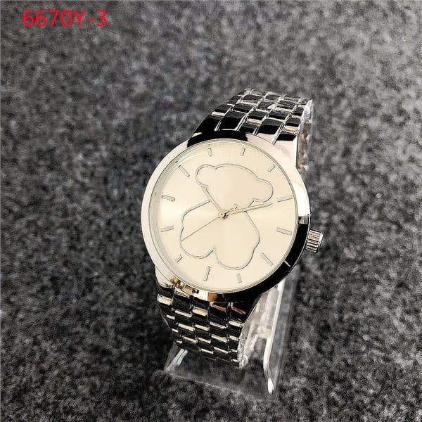 Hot Fashion Women Men Silver Rose Gold Pink Stainless Steel Bear Letter Cartoon Animal Heart Round Electronic Watch Pulsera Leather Bracelet Span Jewelry Gift