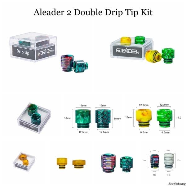 Original Aleader 2 Double Drip tip Kit Epoxy Resin PEI Set Wide Bore 810 510 Thread Cobra Grid Mouthpiece Acrylic Box