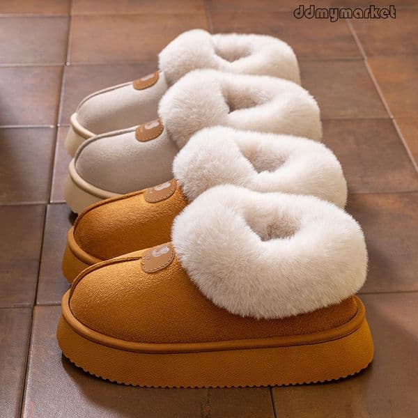 Fleece-Lined, Non-Slip, Warm, Couples' Winter Heel-Covering Cotton Shoes, Plush Men's Slippers ddmymarket