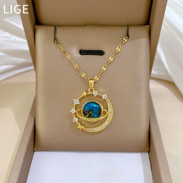 Starry Sky Planet Light Elegant Full Dia Necklace for Women Versatile Collarbone Chain