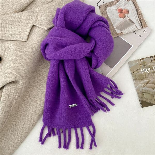 Z011 Solid color scarf for women, Korean fashion style, suitable for autumn and winter, thick and warm with tassels, faux cashmere, simple design for men and women,