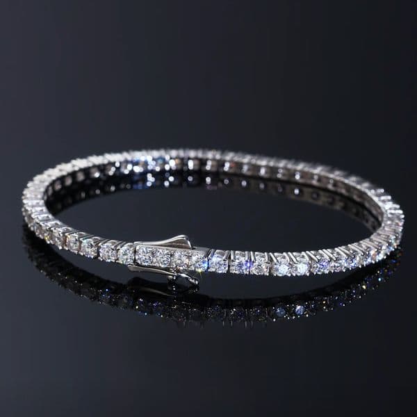 Silver Moissanite Tennis 18K White Gold Plated 925 Sterling GRA Certificate Round Cut VVS Diamond Classic Bracelet for Women Men