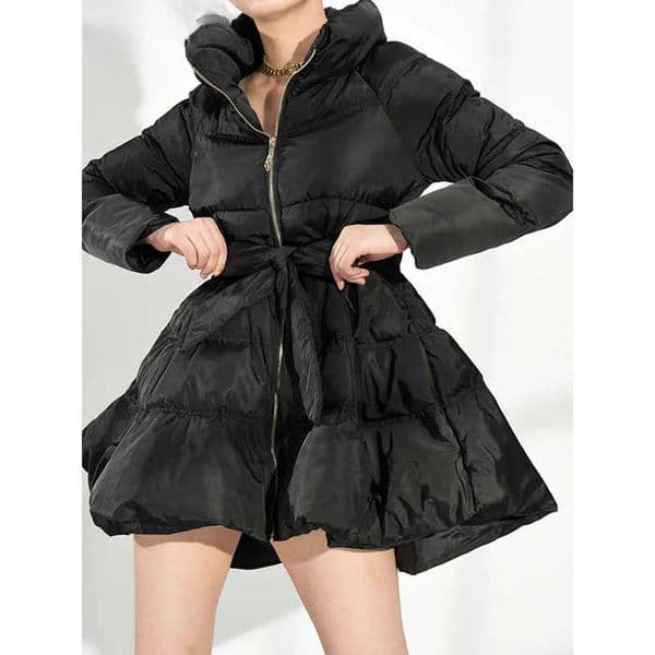 Black Bandage Bow Cotton-Padded Coat Long Sleeve Loose Fit Women Parkas Fashion Tide New Autumn Winter 2025 1Dh5282