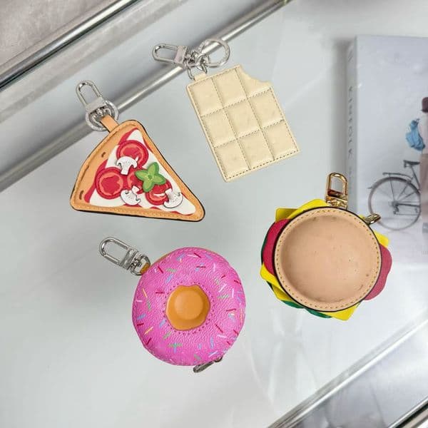 Designer Donut Bag Charm Pink Icing Keychain Wallet Coin Pouch Hamburger Pizza Accessories Key Pouch Food Key Chain Key Holder purse Charm Bag M02549