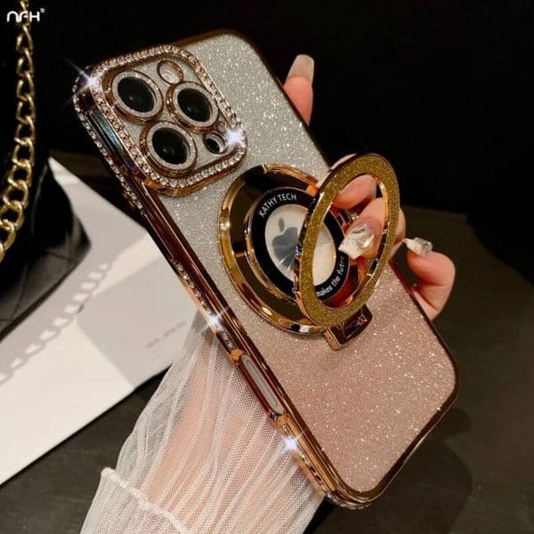 Pro Max Glitter Stand Holder Plating Flash Dia Frame Phone Case For iPhone 11 12 13 14 15 16 Plus Cover