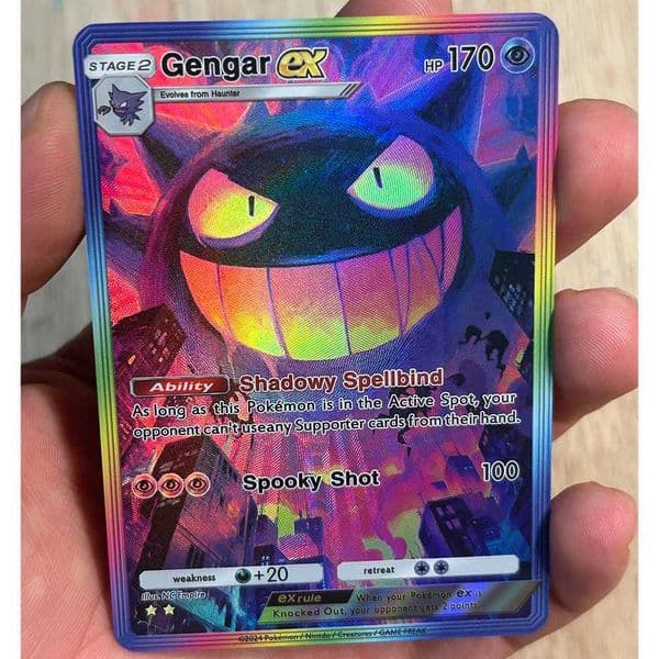 3Pcsset HP170 Gengar DIY Anime Collection Card English Spooky Shot Refractive Color Relief Card Kid Gifts Toy L2509291R2R