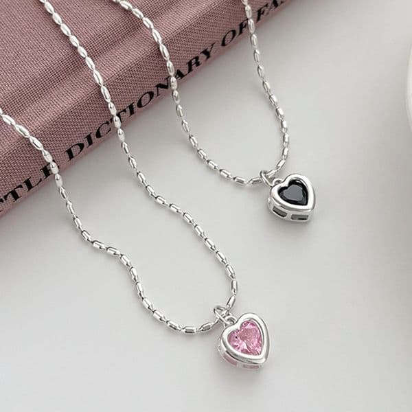 Chic Internet Celebrity Sweet Cool Style Adult Lady Necklace Female Summer Romantic Girl Pink Dia Love Heart Collarbone Chain