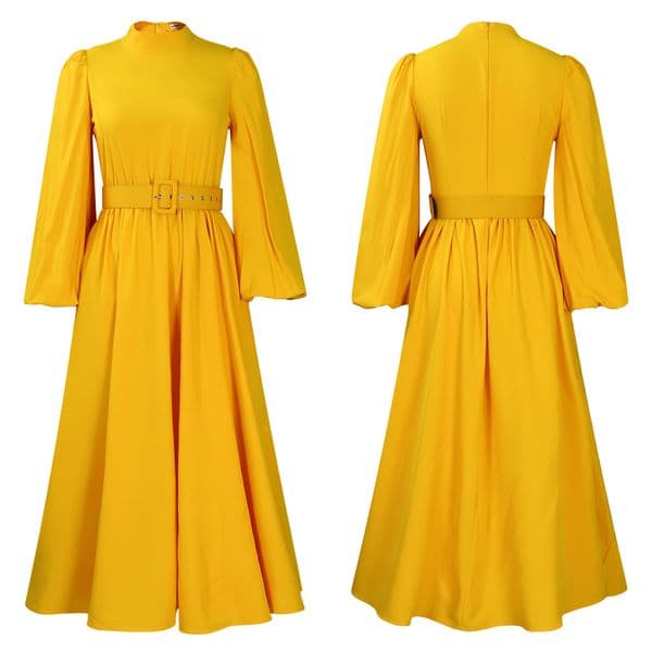 (518) Ladies' winter new style half-high collar long sleeve waist-hugging temperament waist-hugging slimming big swing dress