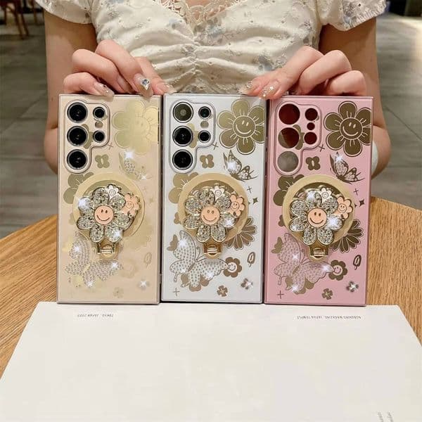 Butterfly Flower Ring Stand Grip for Galaxy Ultra S25 S24 S23 S22 S21 Plus Magnetic Wireless Charging Case