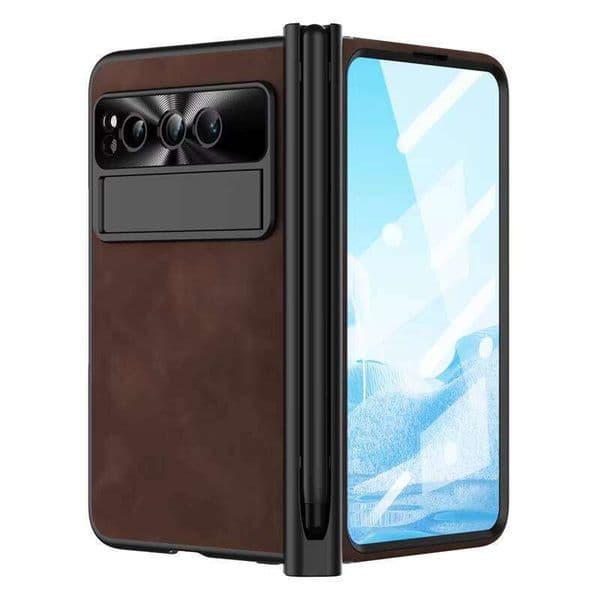 2024 New Model Polyurethane Leather Case Metal Camera Protection Stand Hinge Phone Case, Compatible with Google Pixel 9 Professional Foldable