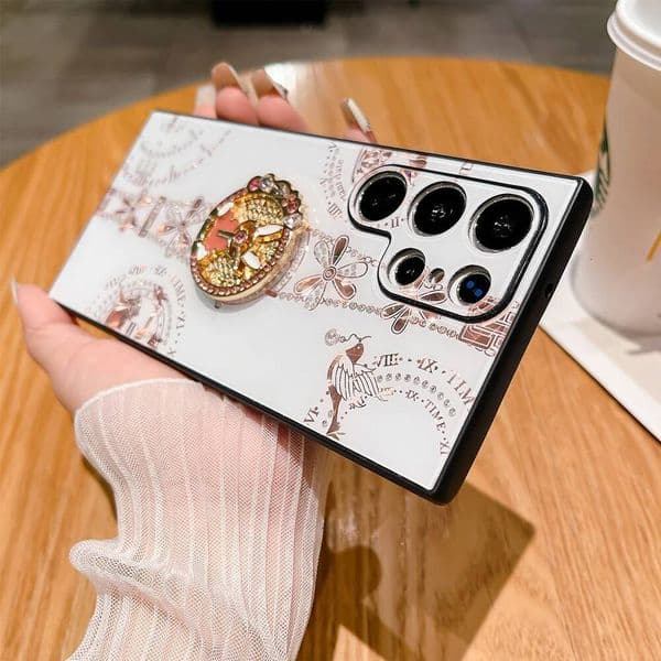 Glittering dia holder phone case for Samsung Galaxy S23 S22 S21 Plus Ultra fine hole shockproof protection hard bumper cover
