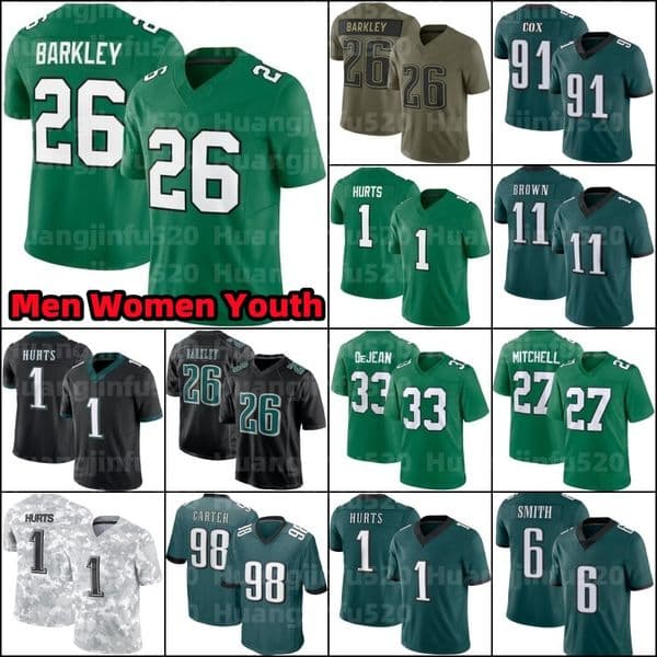 Saquon Bakley 1 Jalen Huts Football Jesey AJ Bown Jason Kelce DeVonta Smith Coope DeJean Cate Lane Johnson Mailata Goedet Quinyon Mitchell Daius Slay