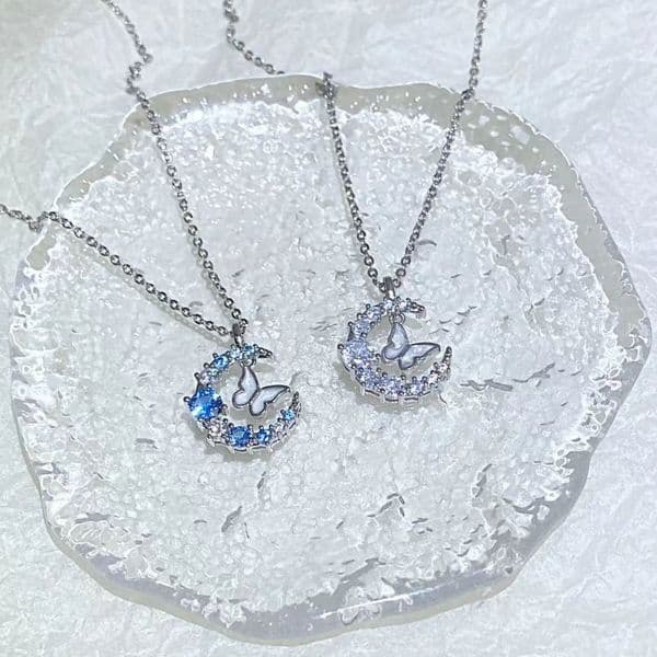 White Copper Butterfly Women, Moon Sparkling Dia Jewelry, High-end Design Sense, Light , Niche Style, Elegant Necklace for Birthday