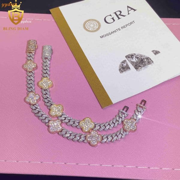 New Design Fashion 925 Sterling Silver Chain Moissanite Cuban Bracelet Men Women Hip Hop Style Pass Diamond Tester 8mm with GRA