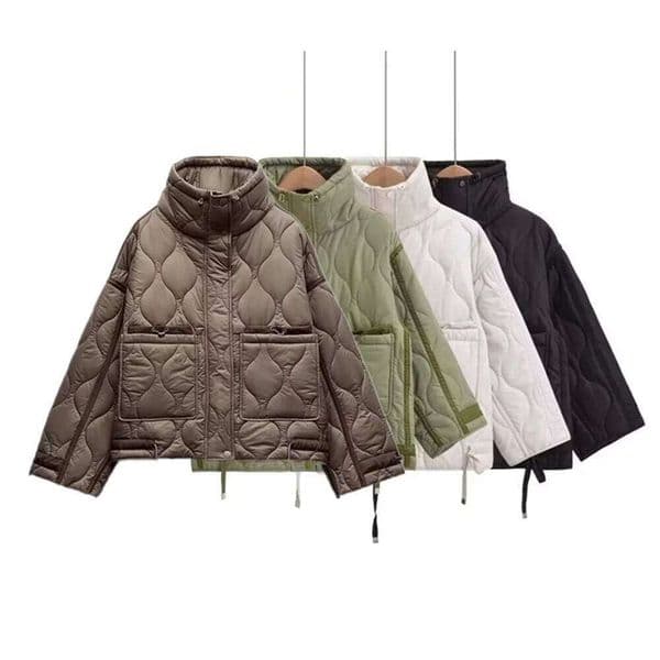 PB&ZA2024 Winter New Women's Clothing Style Simple Loose Warm Windproof Stand up Collar Lightweight Cotton Jacket 123