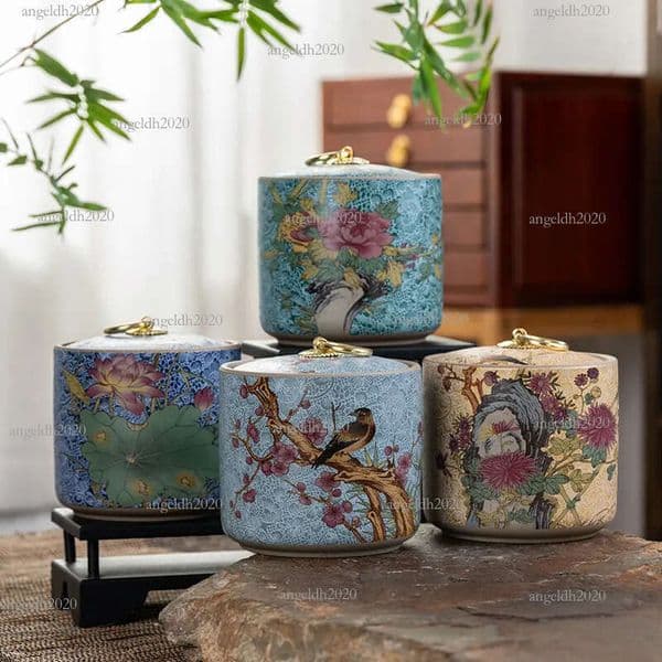 Enamel Ceramic Coarse Ceramic Sealed Gift Box Small Black Tea Storage Can Capacity 120g Designer Luxury