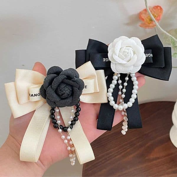 Brooch For Women Camellia Bow Pearl Chain Luxurious Wedding Dress Decorations Souvenir Gifts