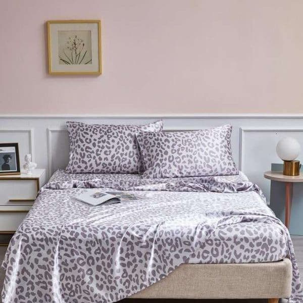 Fitted Sheet Pillowcase Bed Sheets Color Ding Simulation Silk Screen Flower Single Bed Sheet Pillowcase Digital Printing Silver Leopard Four Piece Set