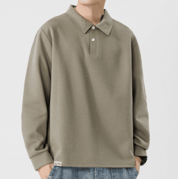 110 Men Long-sleeved Autumn and Winter Heavy Loose Solid Color Lapel Youth Casual