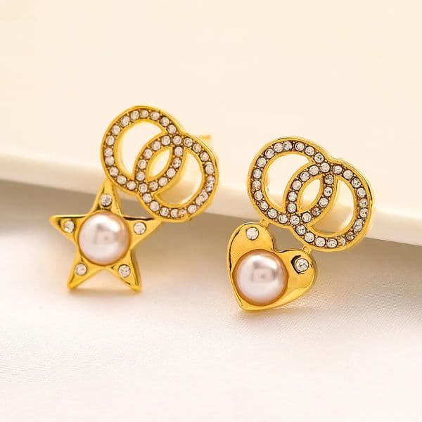 Brand Letter 18K Gold Plated Luxury Star Heart Stud Earrings Designer Jewelry Women Pearl Earring Wedding Party Gift