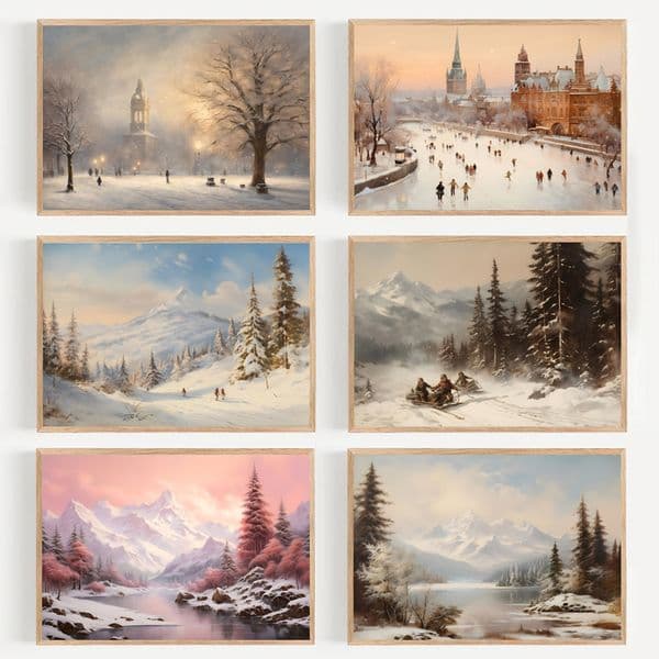 Vintage Oil Painting Landscape Europe Street Architecture Forest Ice Skating Poster Canvas Painting Wall Art Pictures Home Decor