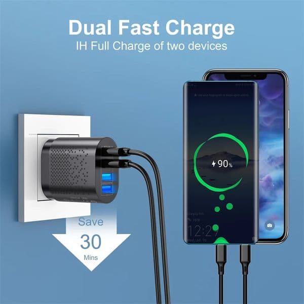 USLION 48W 3A QC3.0 AU Plug USB Charger for Australia Mobile Phone Charger 2025 For iPhone 15 14 Samsung 4 Port Fast Wall Chargers