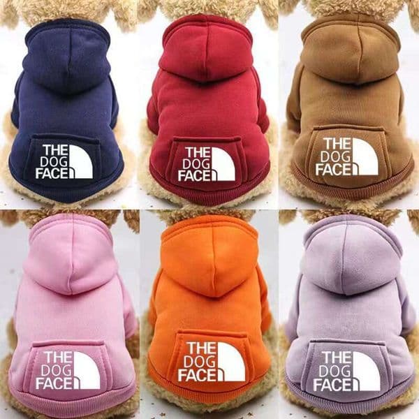 The Face Hoodie Sweatshirt Warm Jacket Solid Color Dog Apparel with Hood Pet Clothes and Sweater Coat All in One