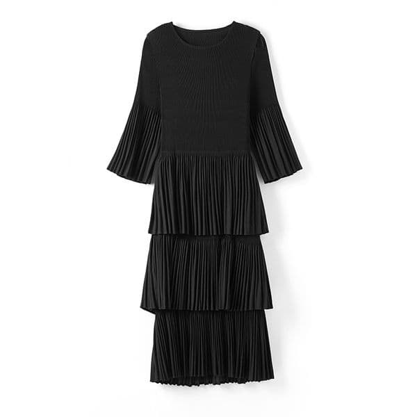 (244)Dress women summer Miyake trumpet sleeve pleated elegant temperament French dress over the knee