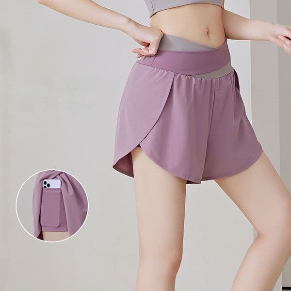 Color-Matching Fake Two-Piece Yoga Naked Sense Anti-Walking Sports Shorts Quick-Drying Running Fiess Pants For Women