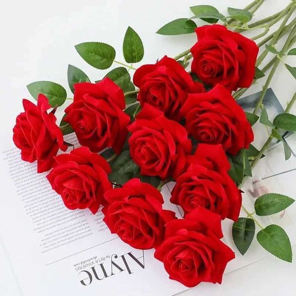 1/3/5 artificial flower bundles red silk fake roses for weddings family dining table decorations Christmas and Valentines Day gifts W250104